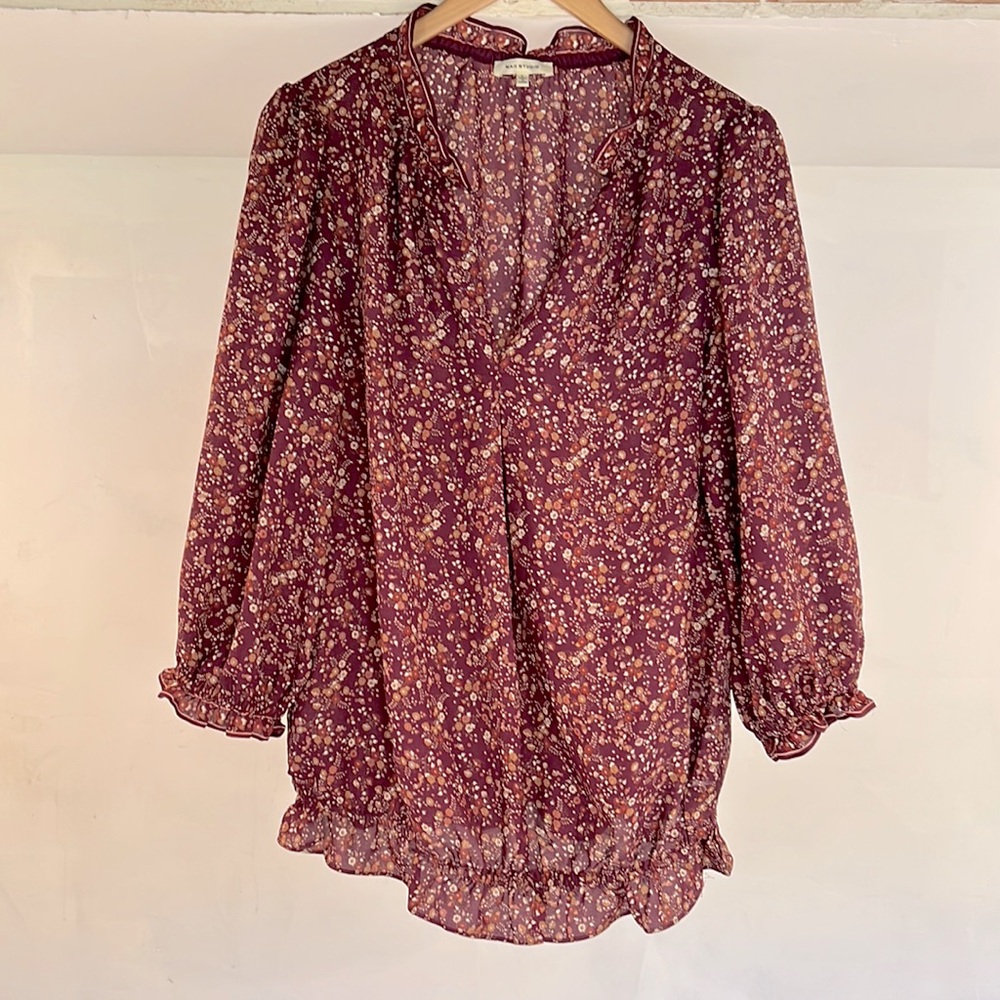 Max Studio plum, floral blouse